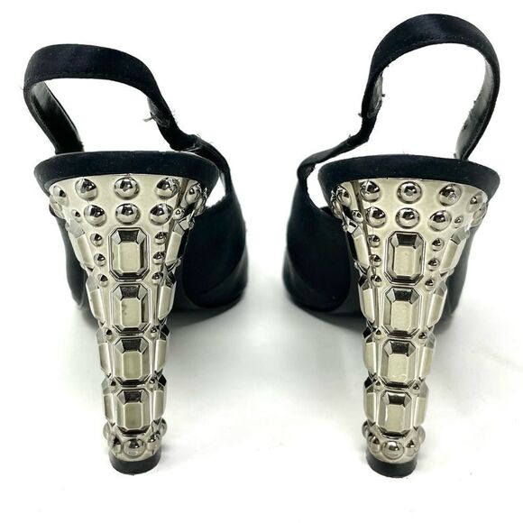 Nine West Jori Black Satin Jewel Heeled Slingbacks Size 8 - Picture 6 of 12